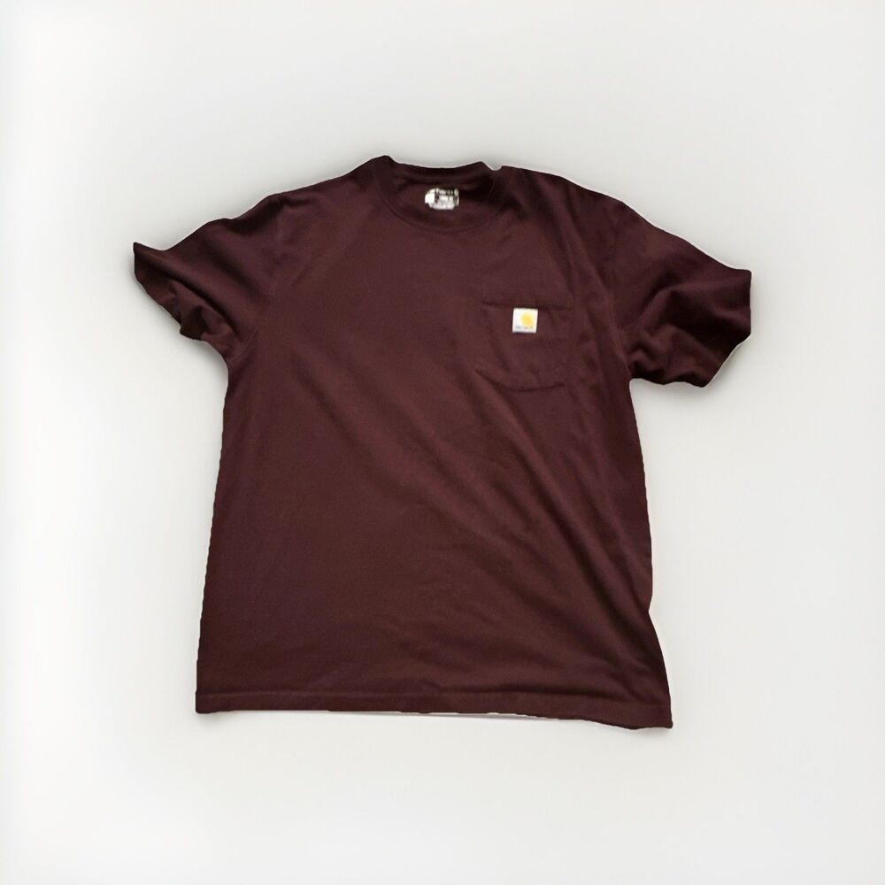 Carhartt Loose Fit Maroon Cotton Pocket Logo T-Shirt Crew Neck Men's Size L